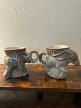 Vintage 1978 Frankoma Pottery Democrat & GOP Republican Political Mugs